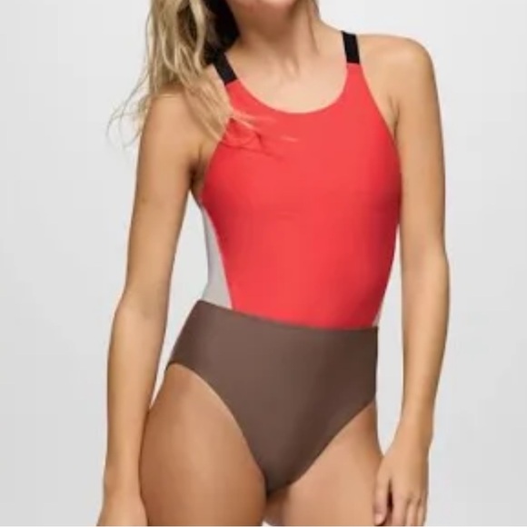 PrAna Baja Bound Rose Fire Colorblock Women's One Piece Swimsuit Size M NWT